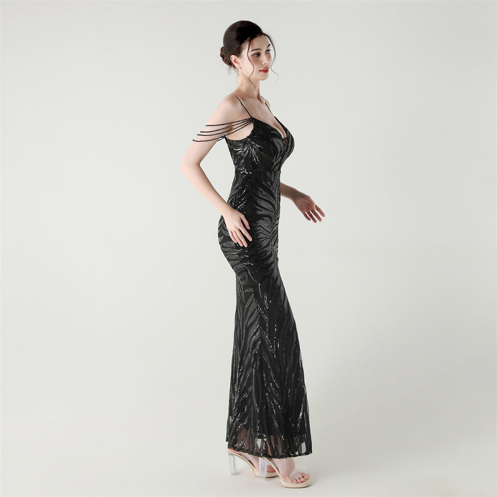 Midnight Allure Chain Strap Gown