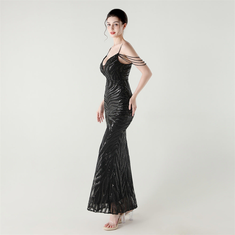 Midnight Allure Chain Strap Gown