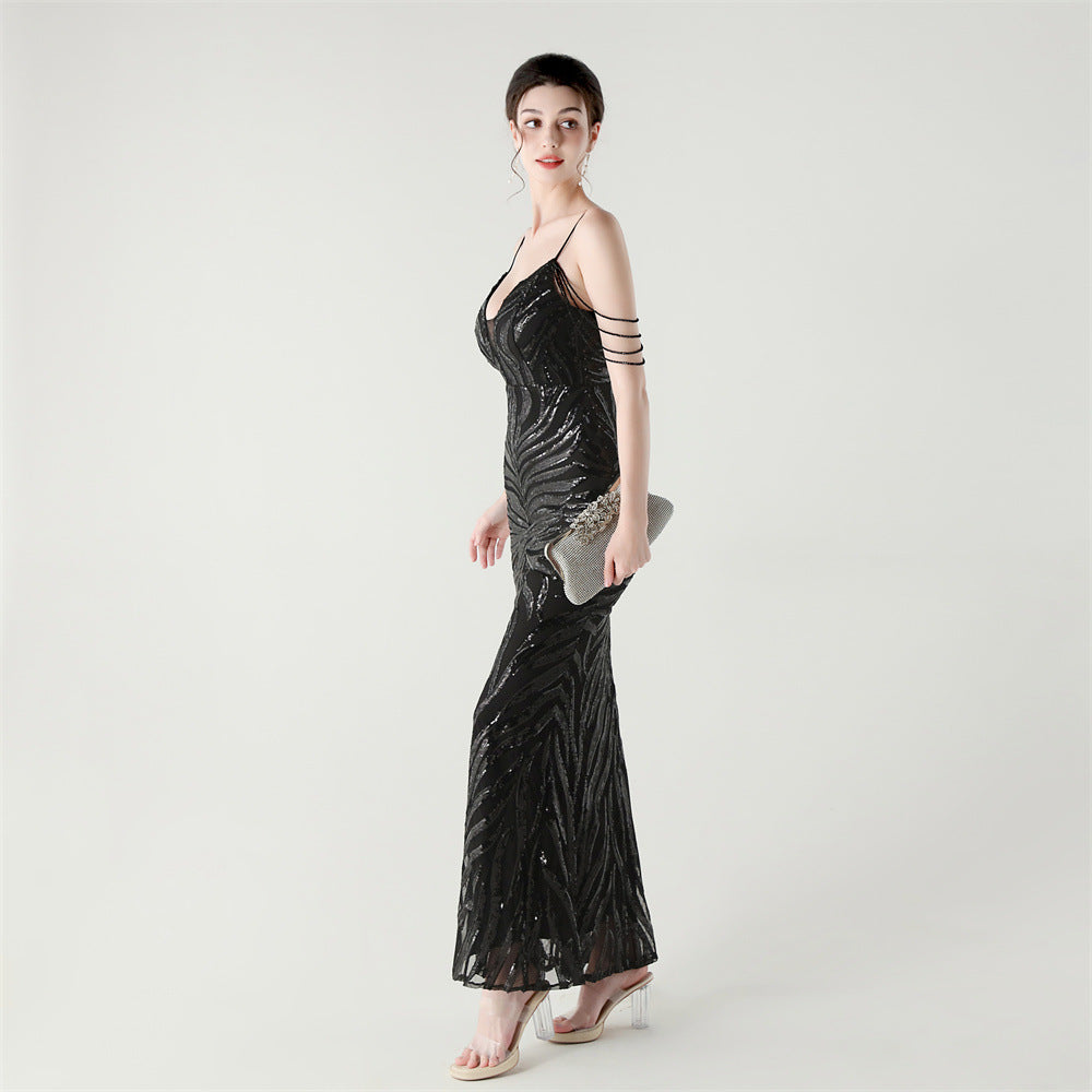 Midnight Allure Chain Strap Gown