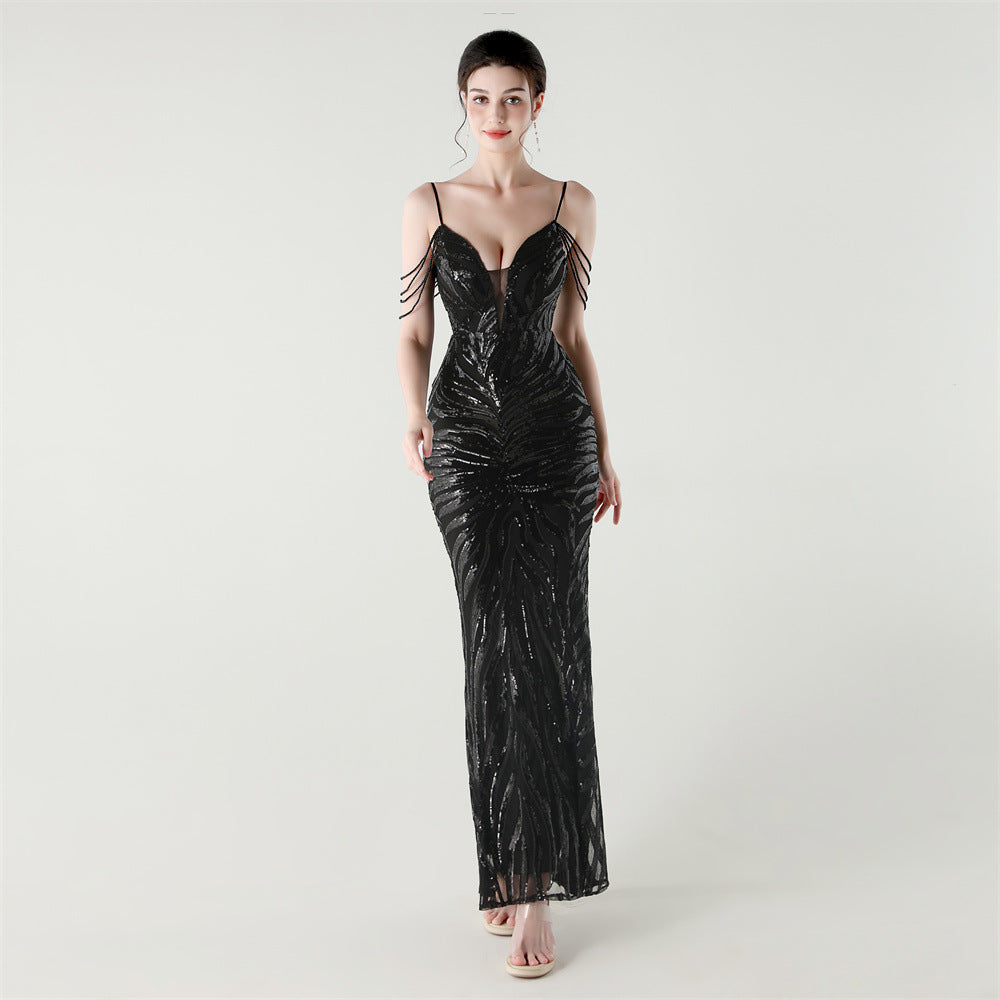 Midnight Allure Chain Strap Gown
