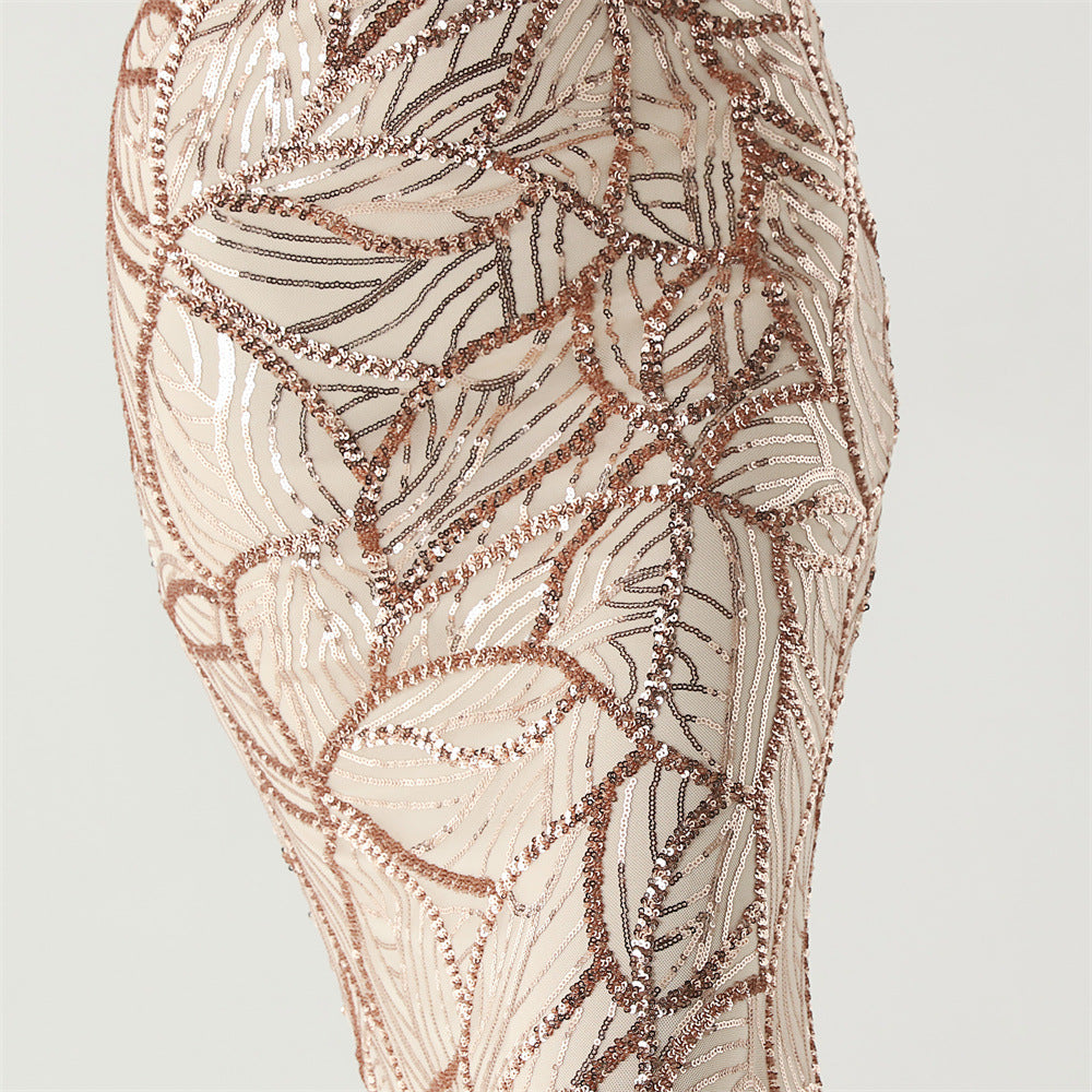 Elegant Sheer-Panel Sequined Dress