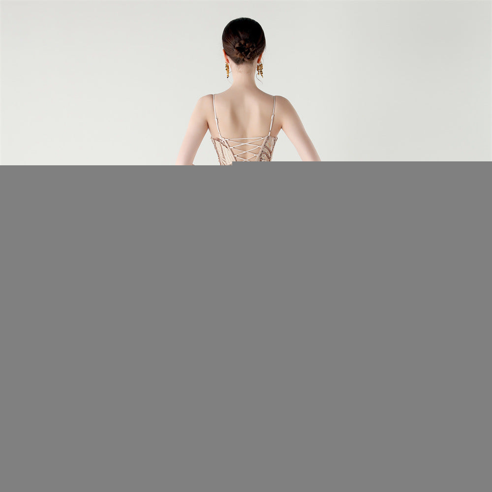 Elegant Sheer-Panel Sequined Dress