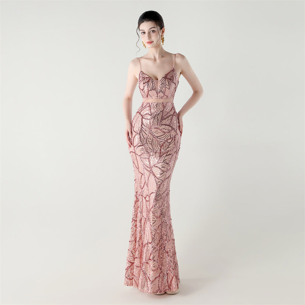 Elegant Sheer-Panel Sequined Dress