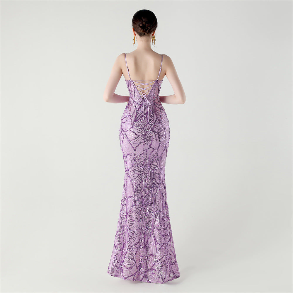 Elegant Sheer-Panel Sequined Dress