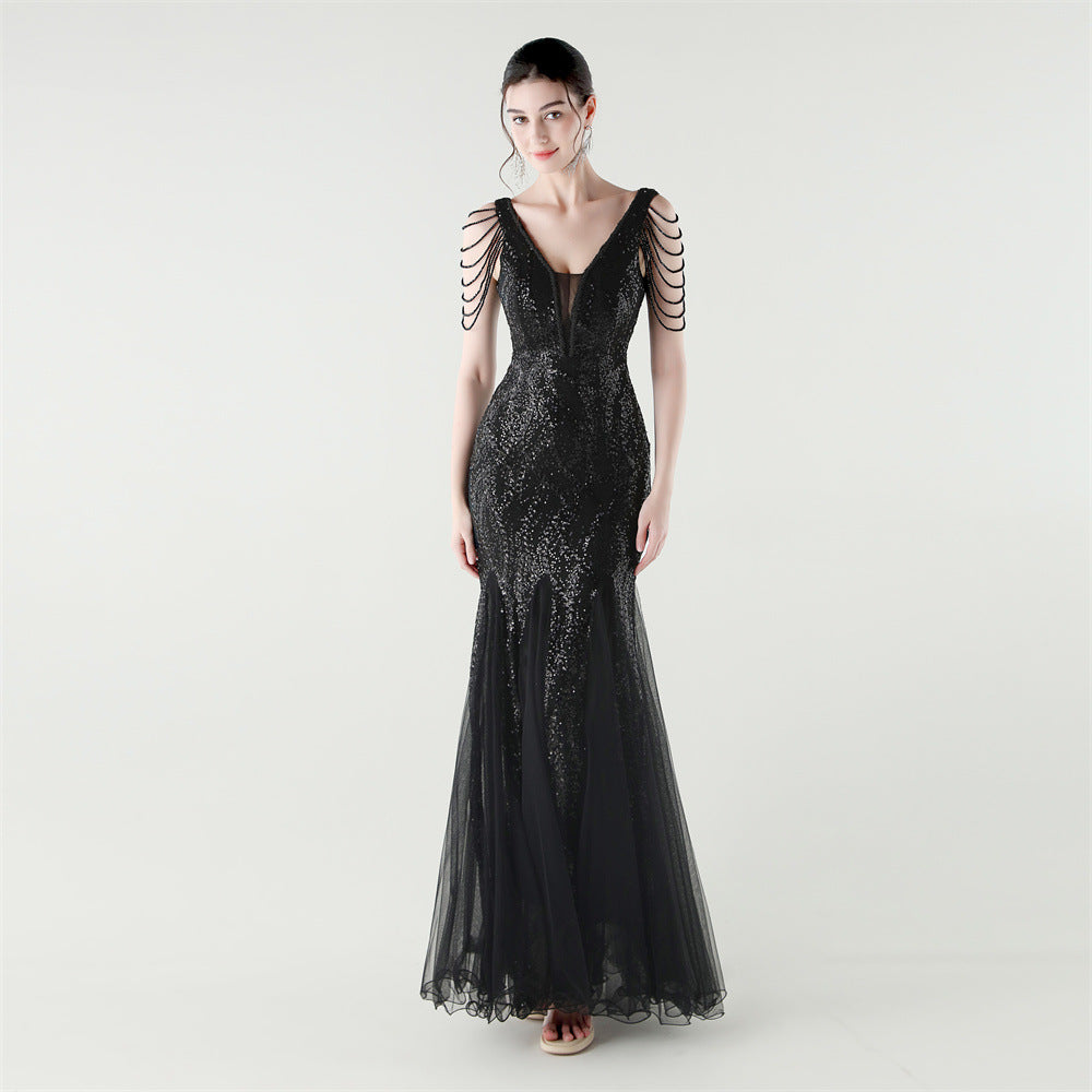 Shoulder Cascade Gored Gala Dress