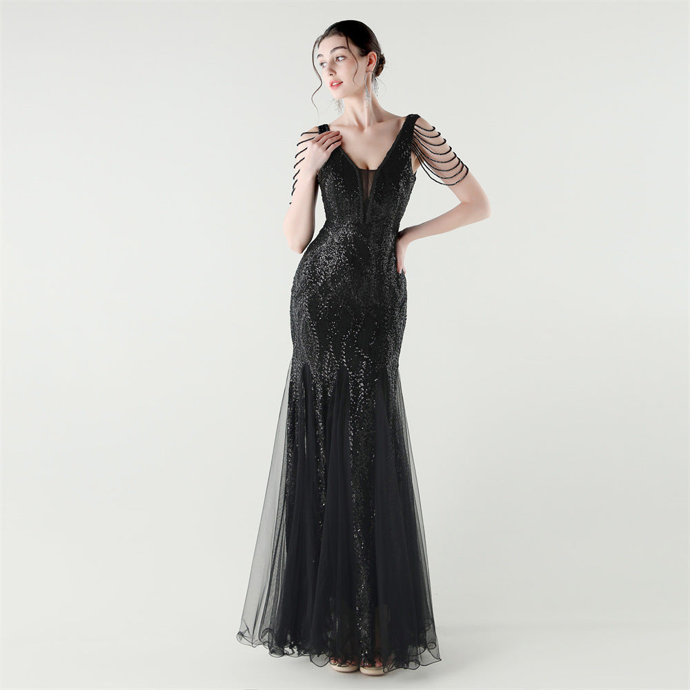 Shoulder Cascade Gored Gala Dress