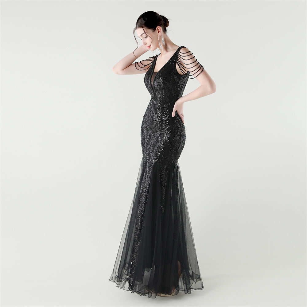 Shoulder Cascade Gored Gala Dress