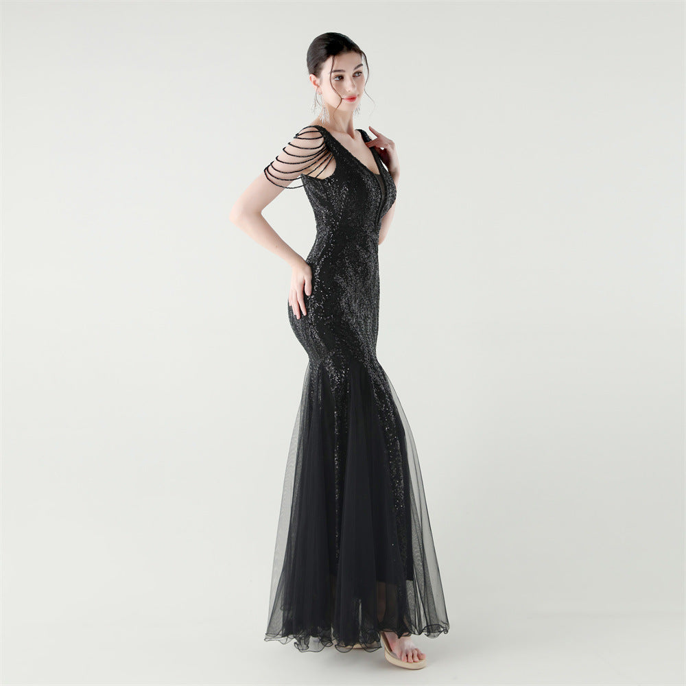 Shoulder Cascade Gored Gala Dress