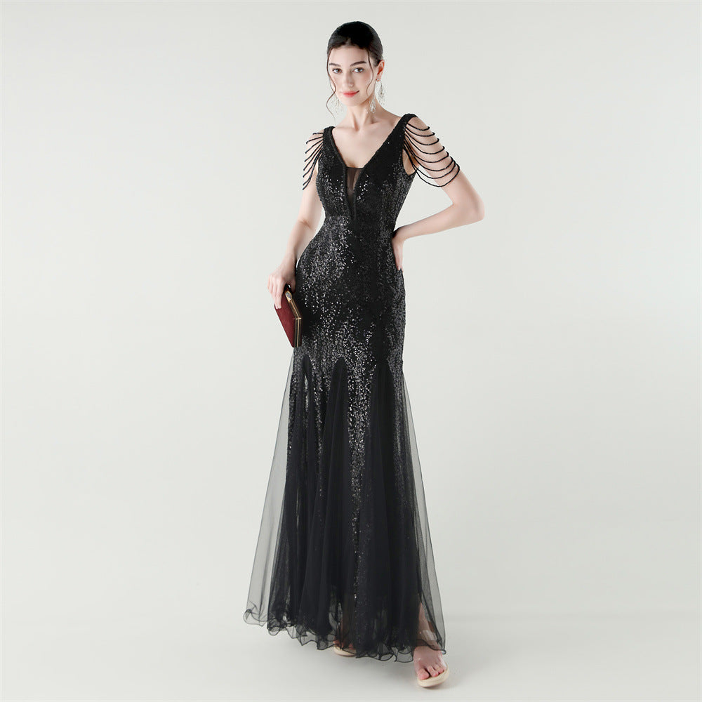 Shoulder Cascade Gored Gala Dress