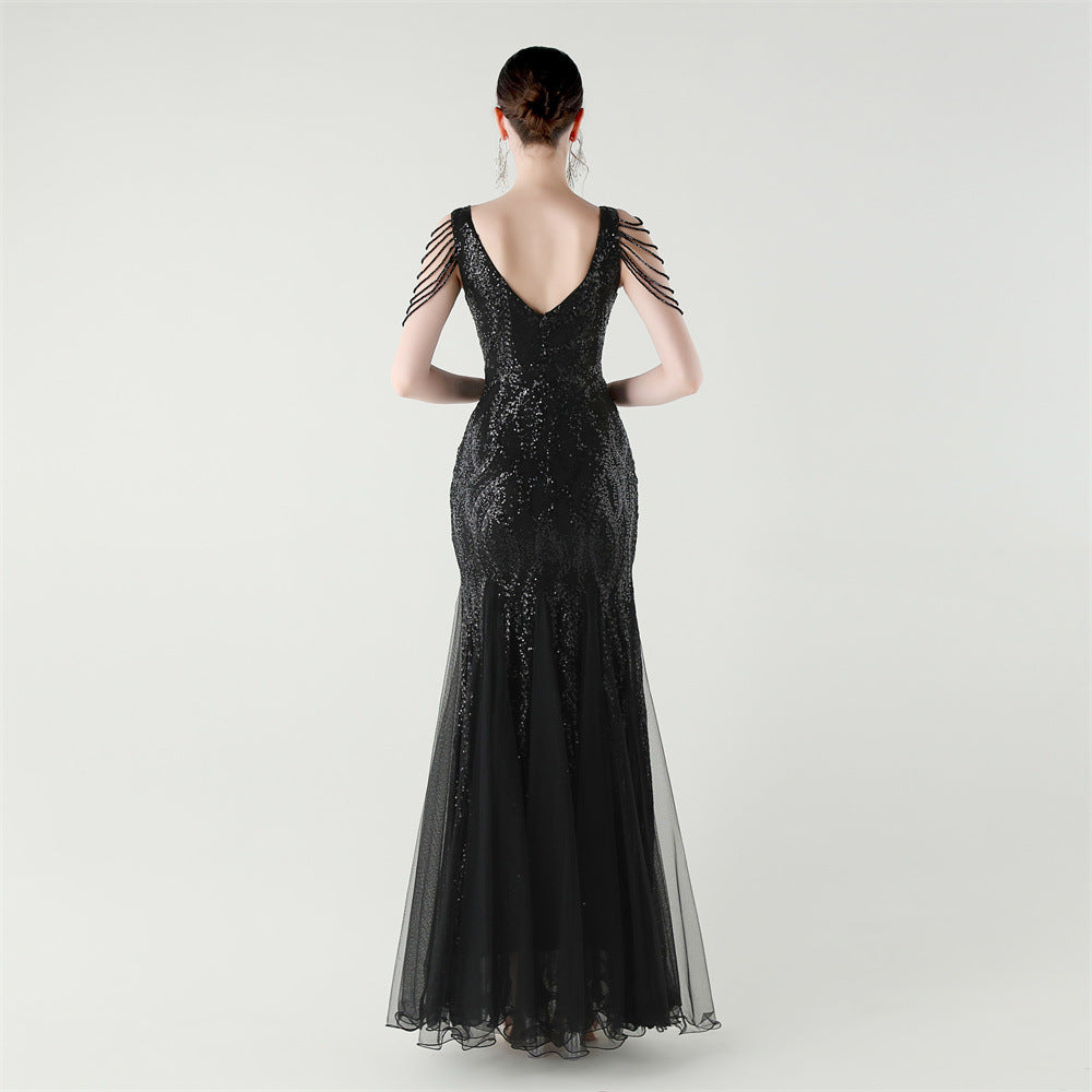 Shoulder Cascade Gored Gala Dress