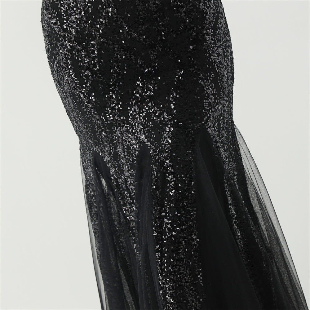 Shoulder Cascade Gored Gala Dress