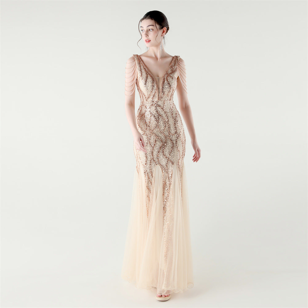Shoulder Cascade Gored Gala Dress