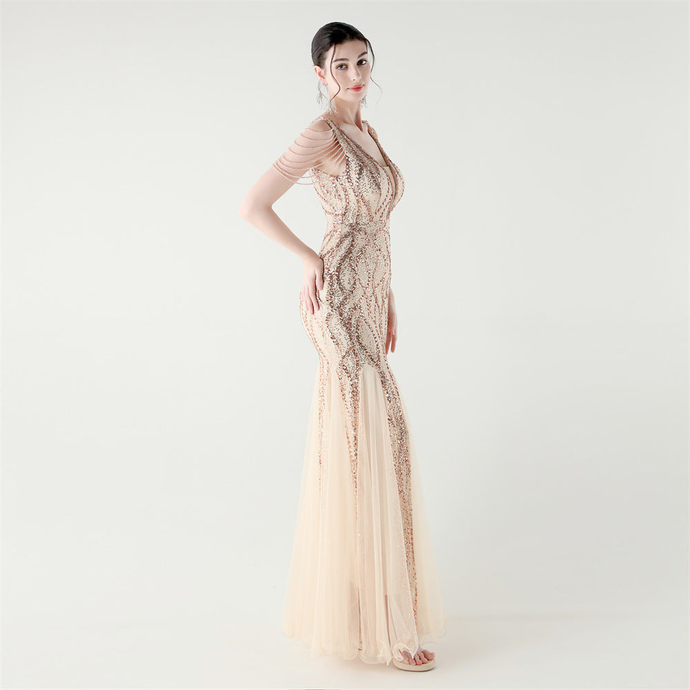 Shoulder Cascade Gored Gala Dress