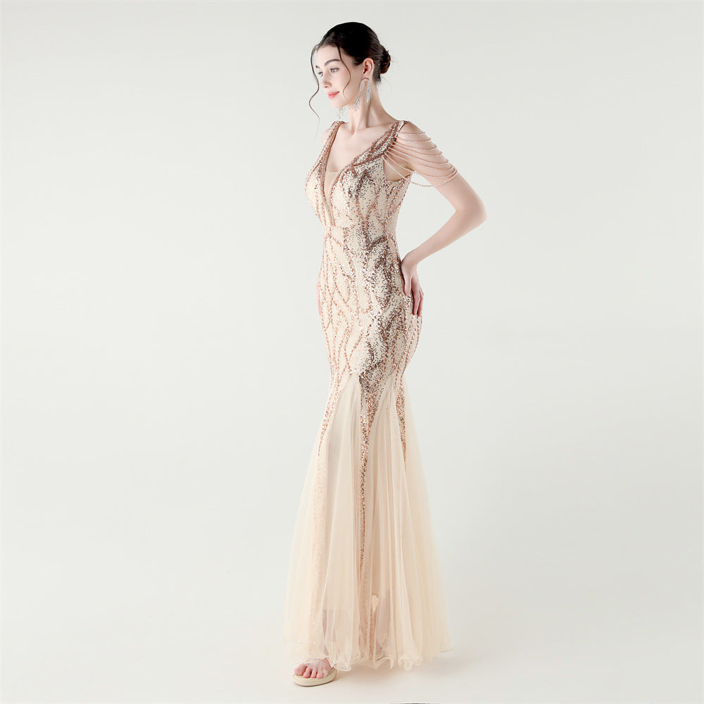 Shoulder Cascade Gored Gala Dress