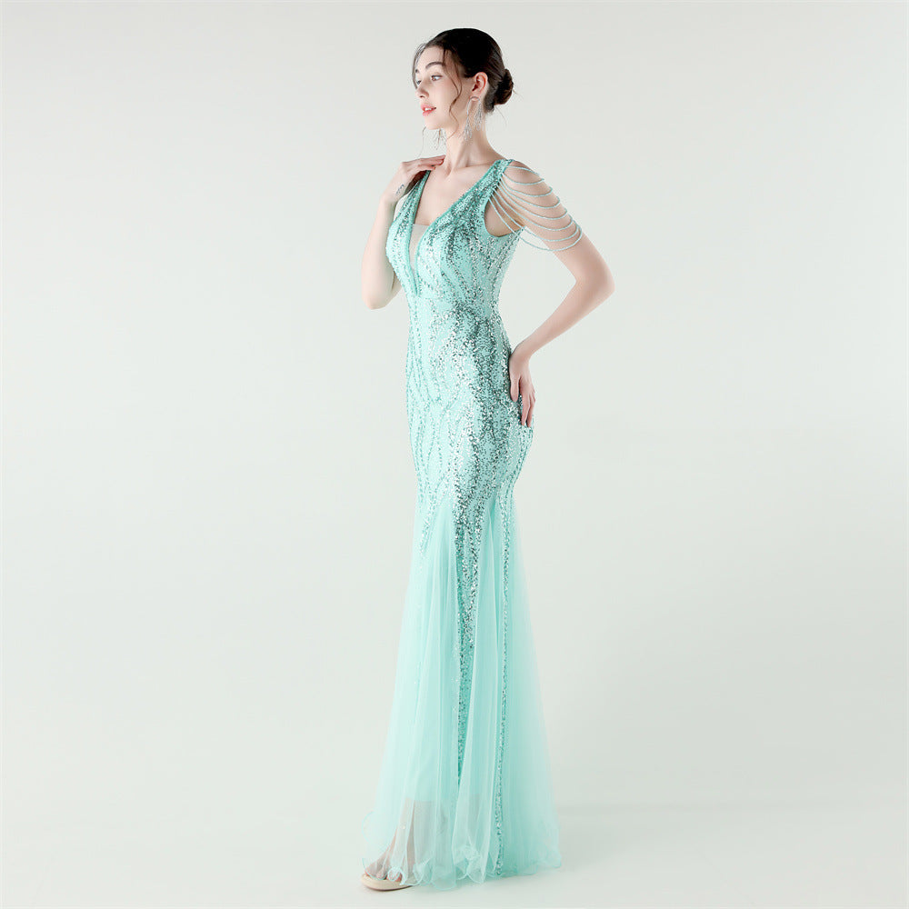 Shoulder Cascade Gored Gala Dress