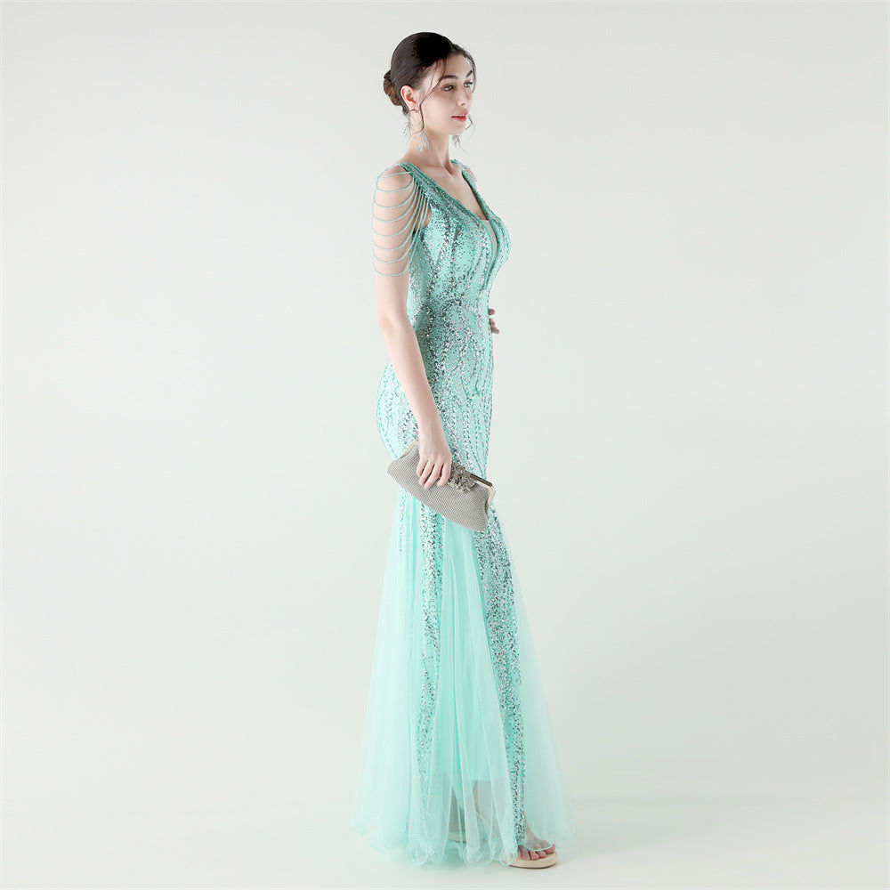 Shoulder Cascade Gored Gala Dress