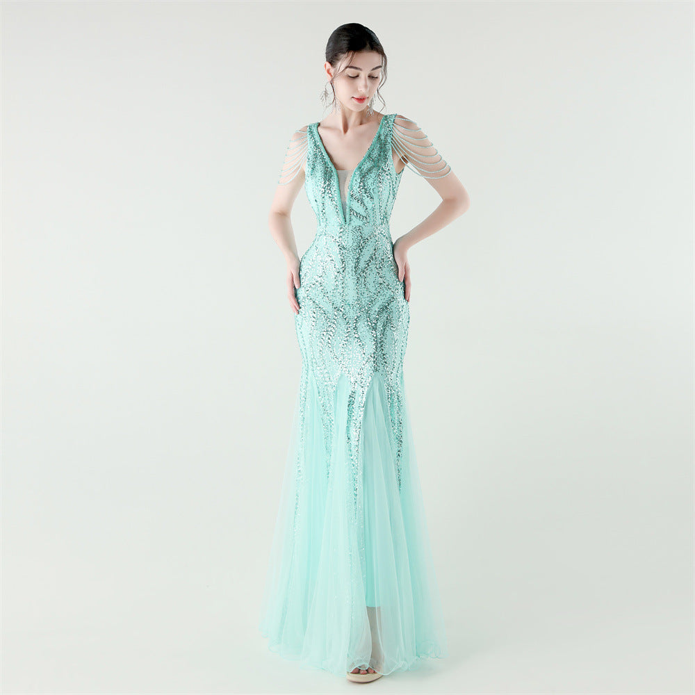 Shoulder Cascade Gored Gala Dress