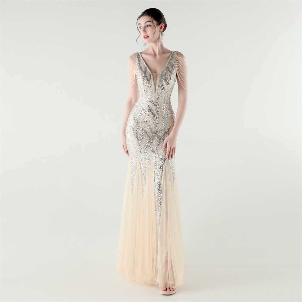Shoulder Cascade Gored Gala Dress