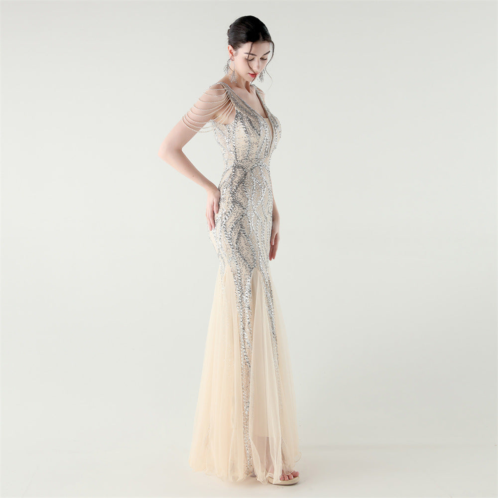 Shoulder Cascade Gored Gala Dress