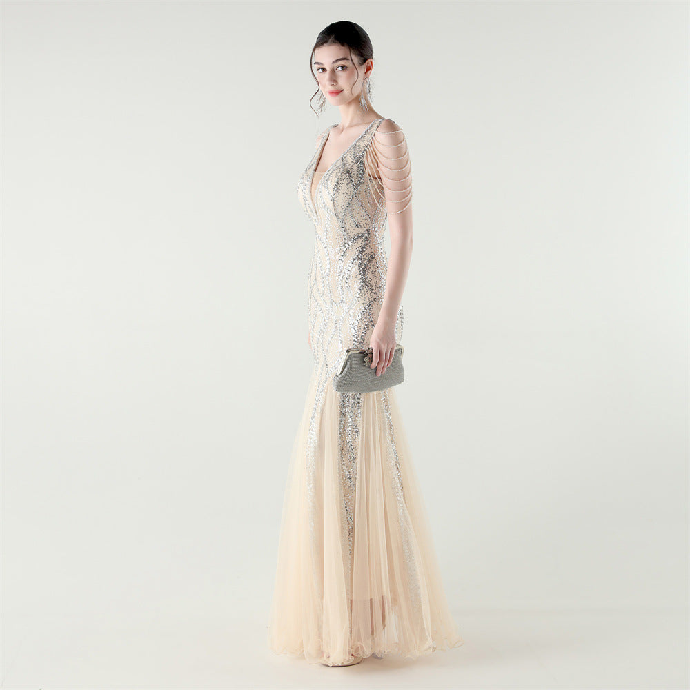 Shoulder Cascade Gored Gala Dress