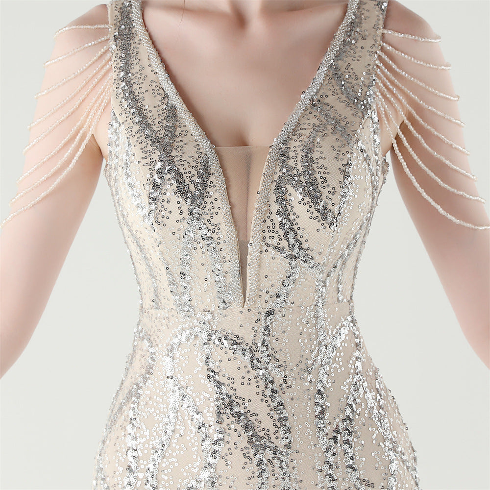 Shoulder Cascade Gored Gala Dress