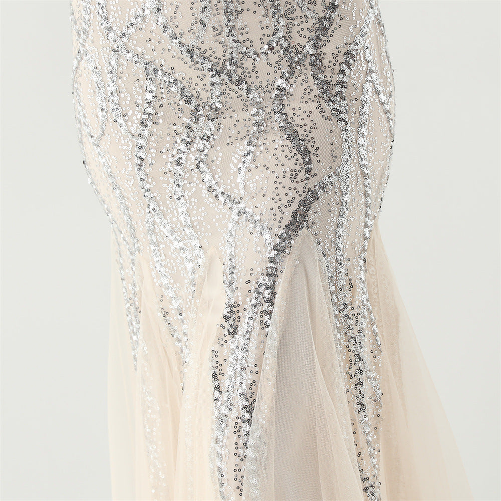 Shoulder Cascade Gored Gala Dress