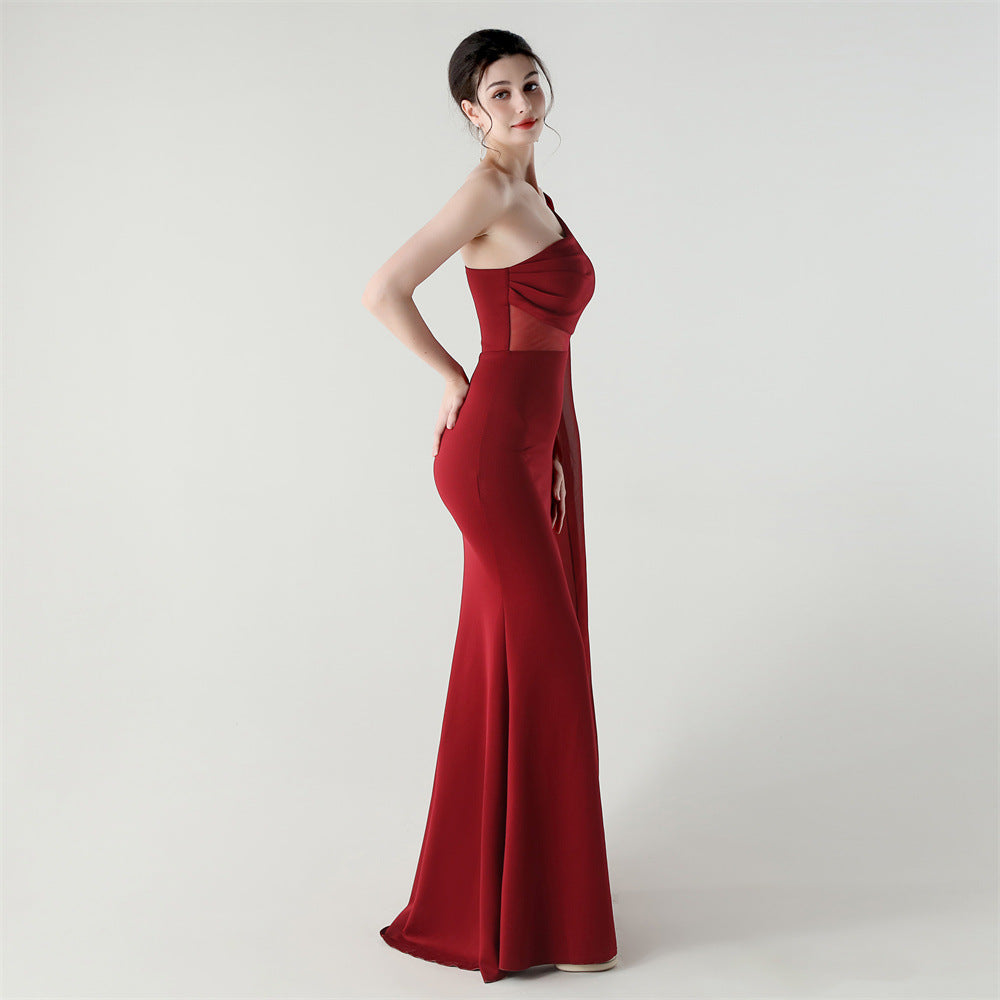 Fallen Shoulder Drape Gala Dress
