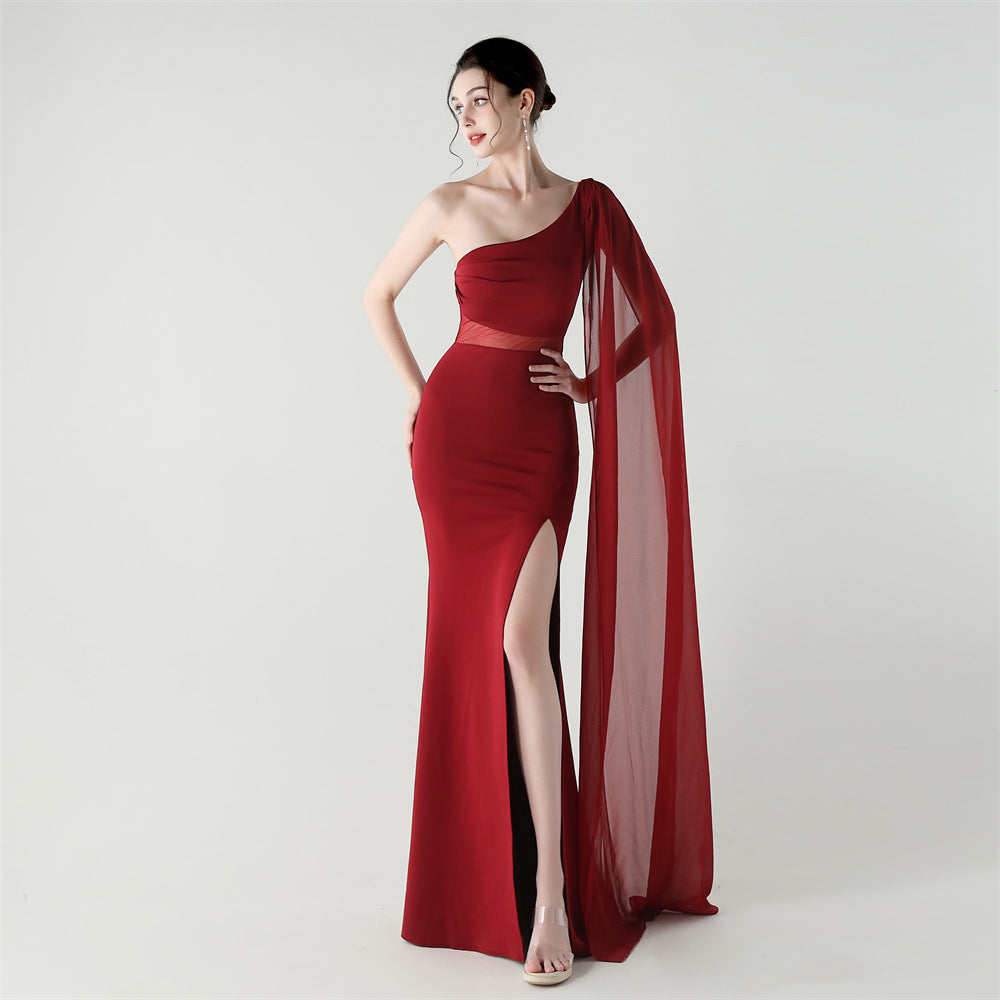 Fallen Shoulder Drape Gala Dress