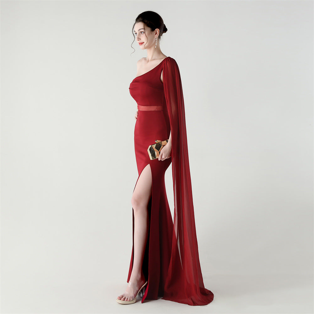 Fallen Shoulder Drape Gala Dress
