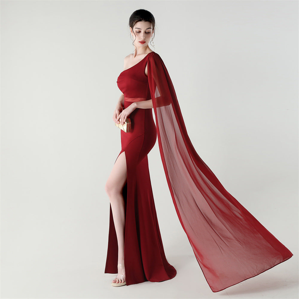 Fallen Shoulder Drape Gala Dress