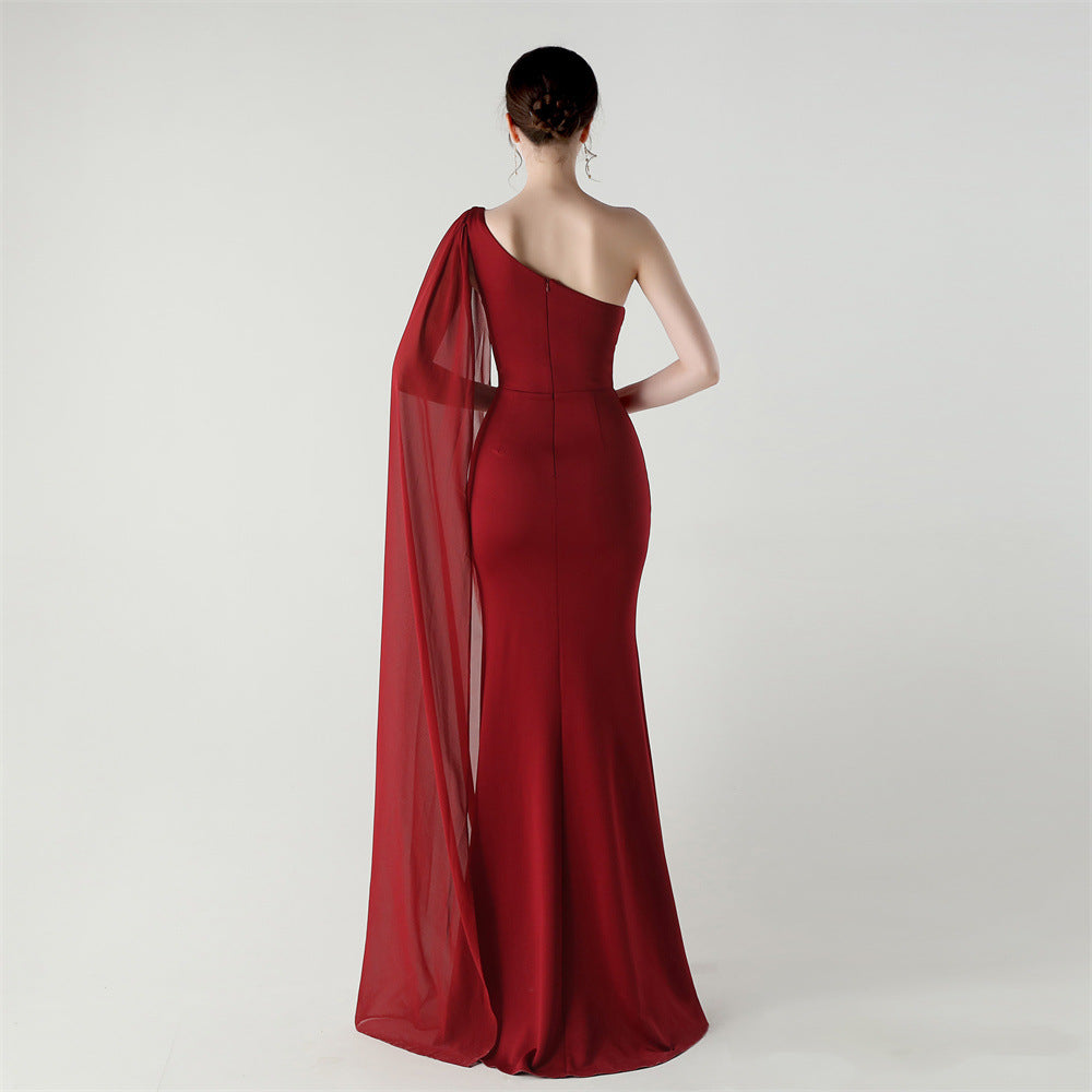 Fallen Shoulder Drape Gala Dress