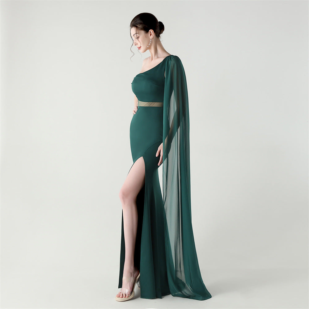 Fallen Shoulder Drape Gala Dress