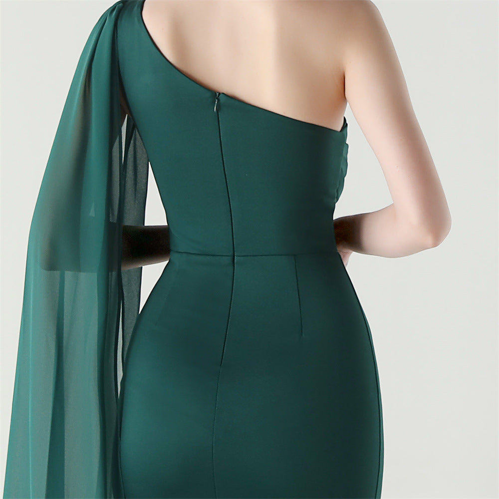 Fallen Shoulder Drape Gala Dress