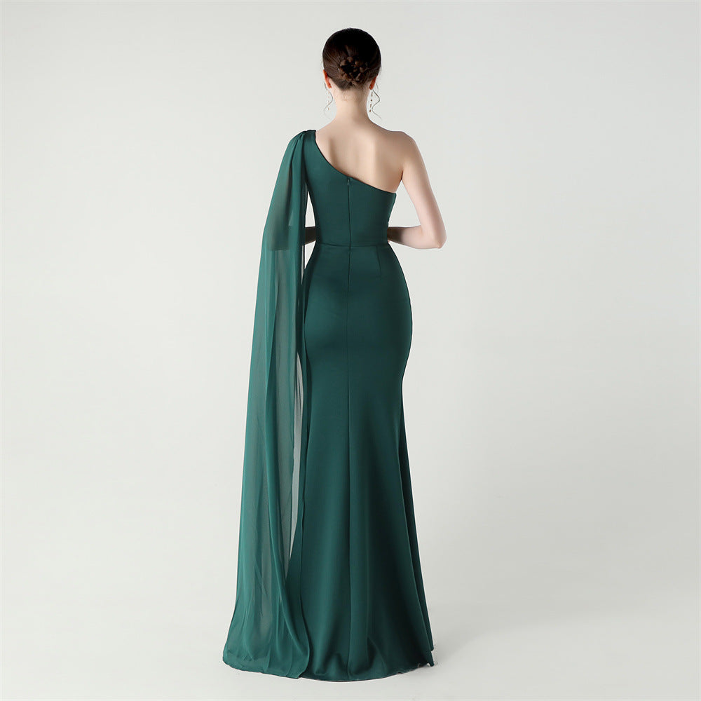 Fallen Shoulder Drape Gala Dress