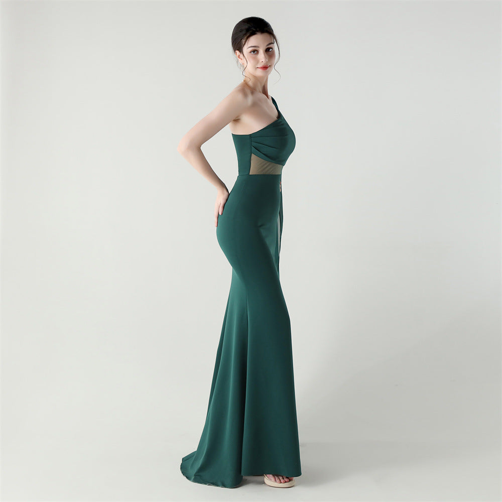Fallen Shoulder Drape Gala Dress