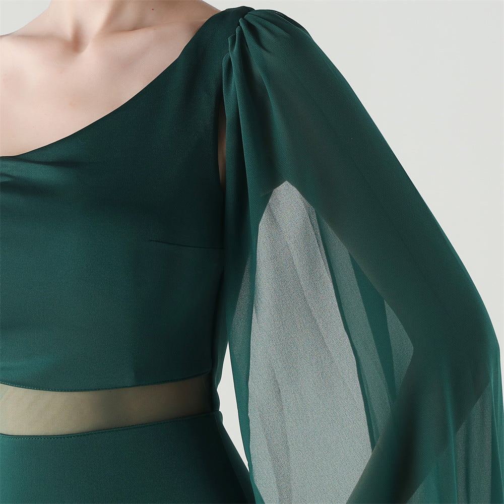 Fallen Shoulder Drape Gala Dress