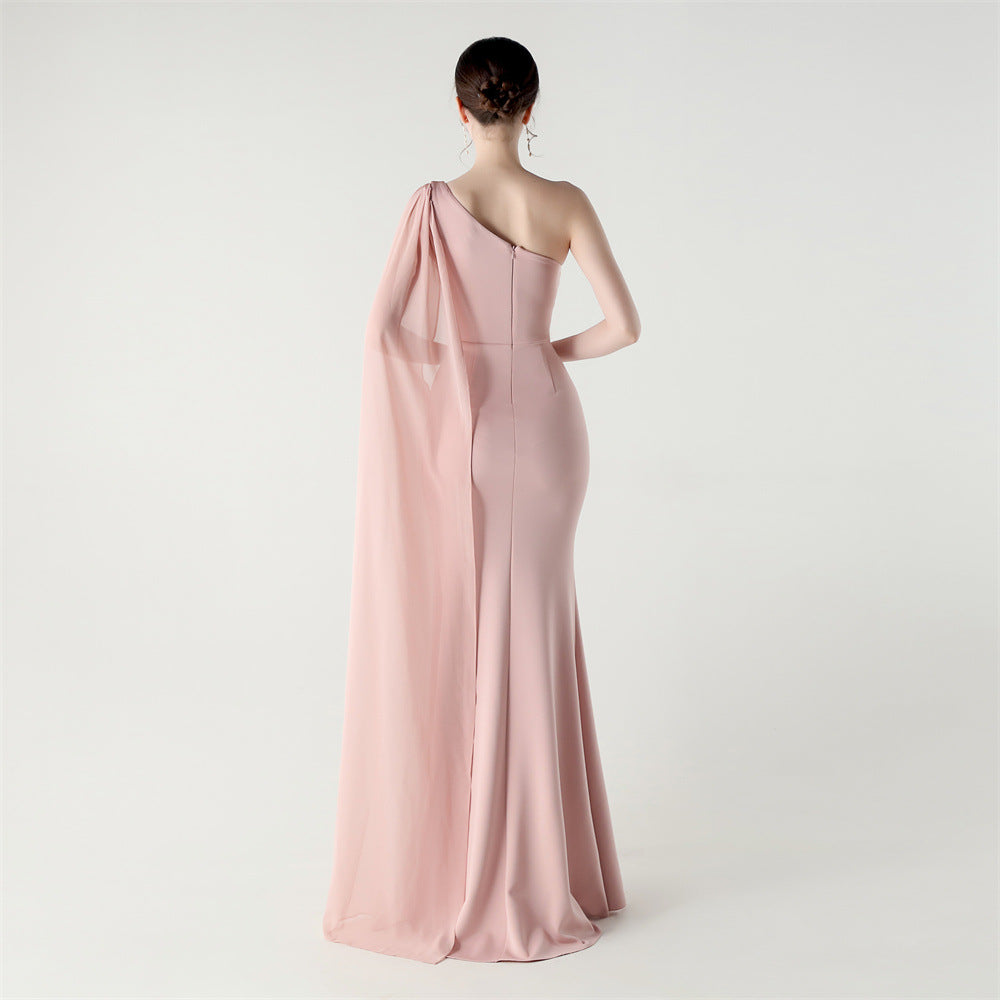 Fallen Shoulder Drape Gala Dress