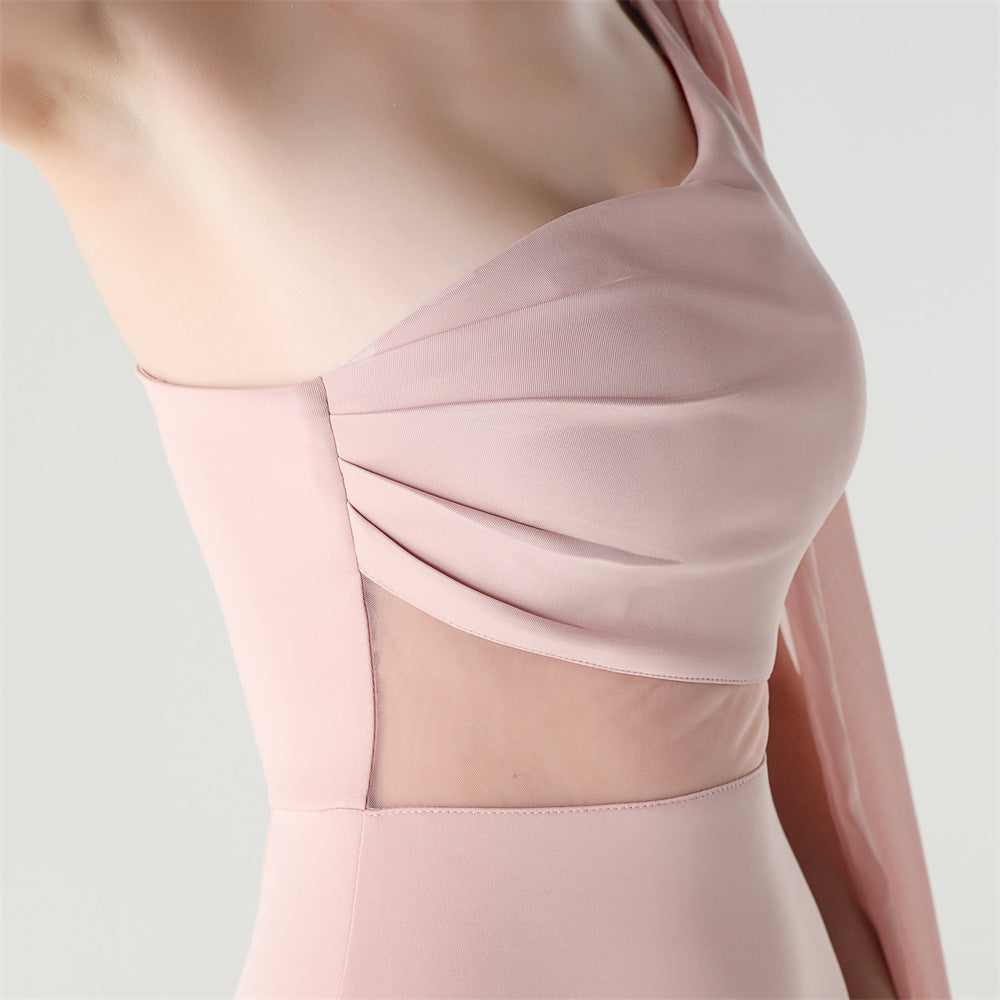 Fallen Shoulder Drape Gala Dress