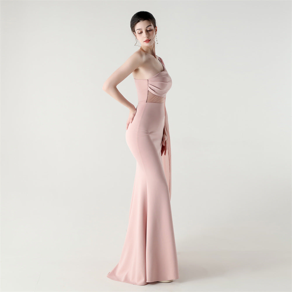 Fallen Shoulder Drape Gala Dress