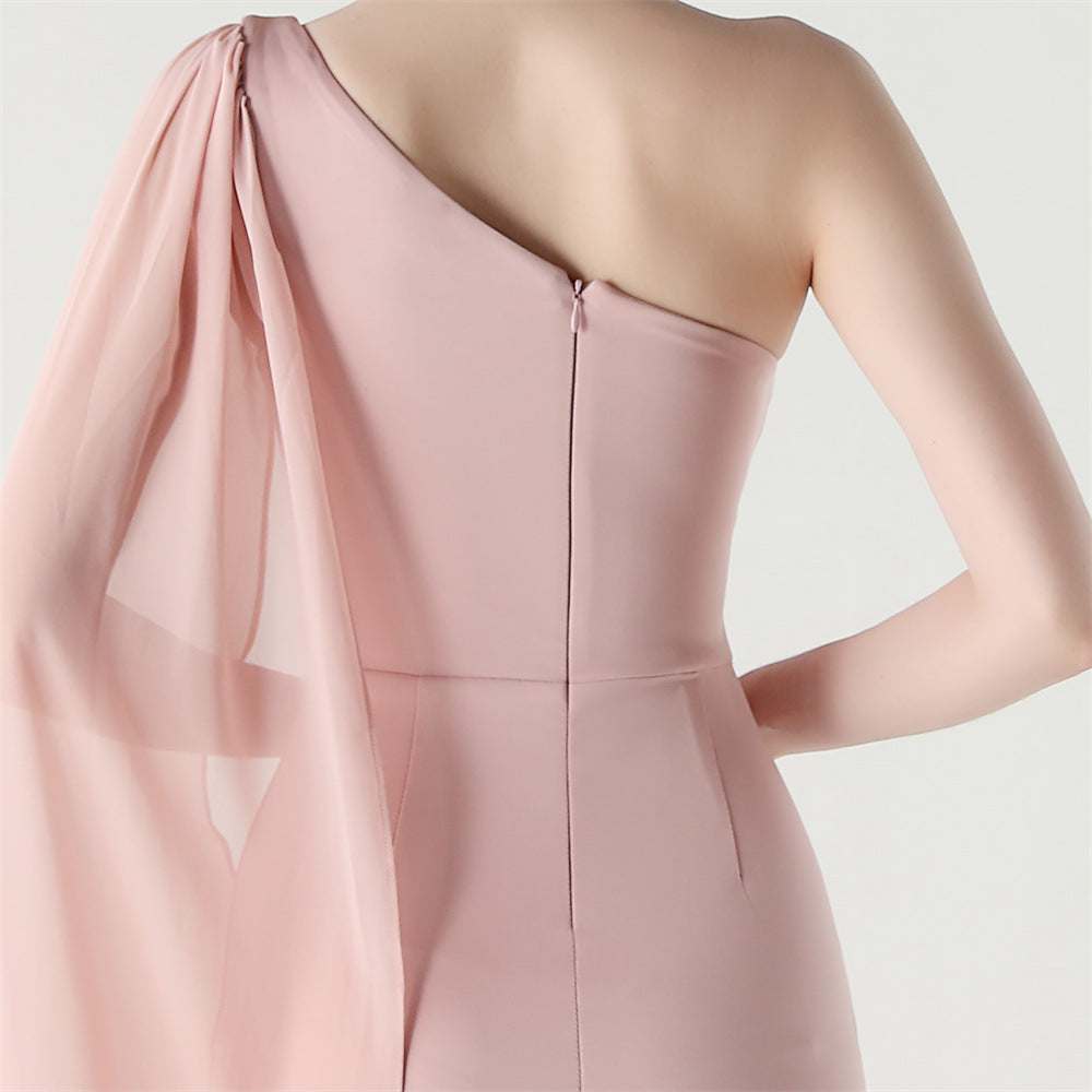 Fallen Shoulder Drape Gala Dress