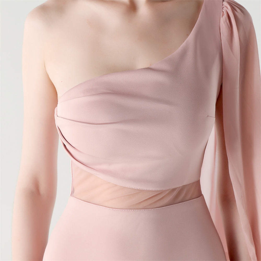 Fallen Shoulder Drape Gala Dress