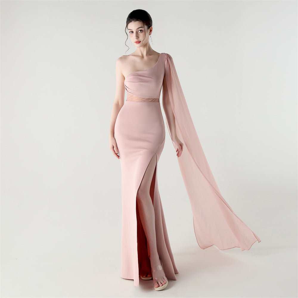 Fallen Shoulder Drape Gala Dress