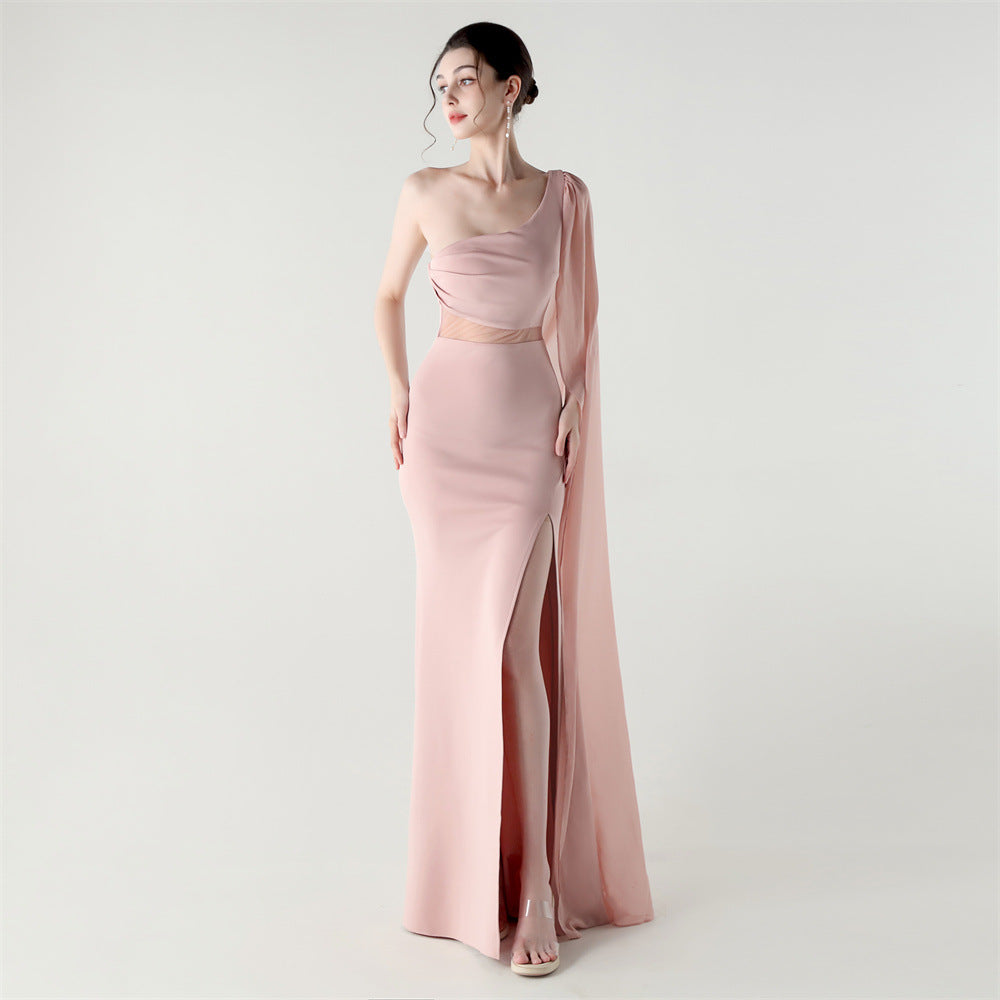 Fallen Shoulder Drape Gala Dress