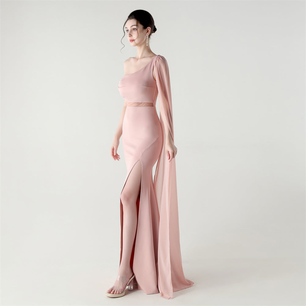 Fallen Shoulder Drape Gala Dress
