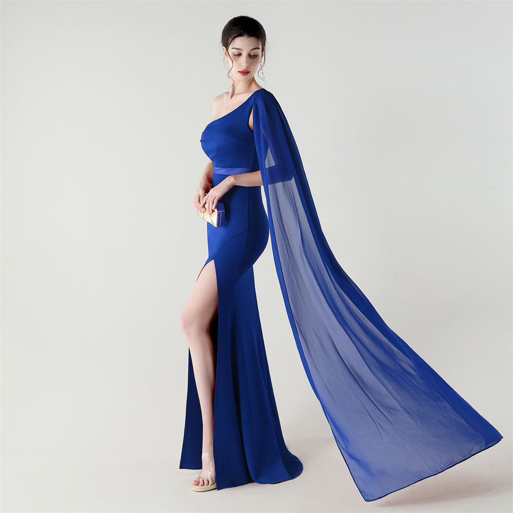Fallen Shoulder Drape Gala Dress