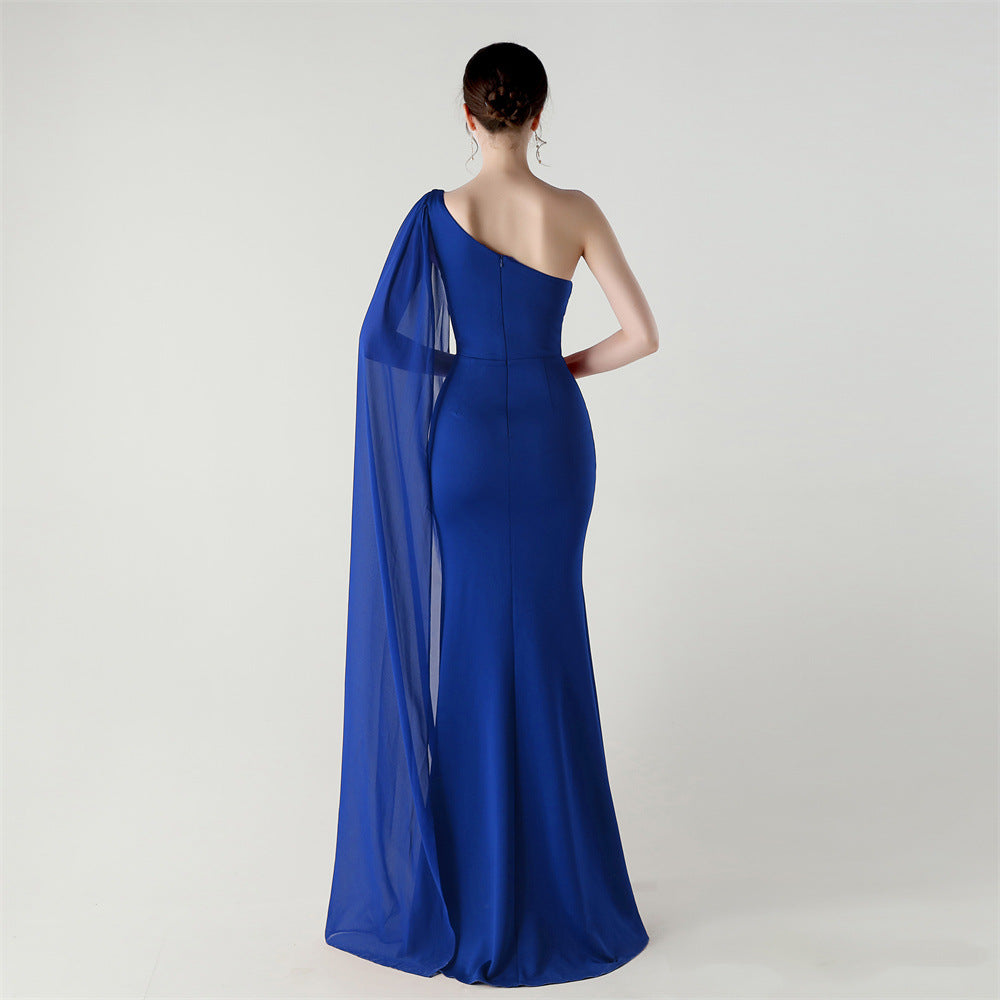 Fallen Shoulder Drape Gala Dress