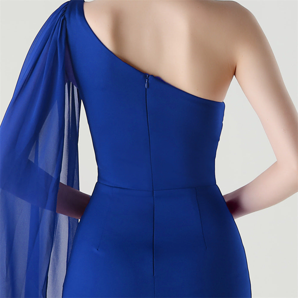 Fallen Shoulder Drape Gala Dress