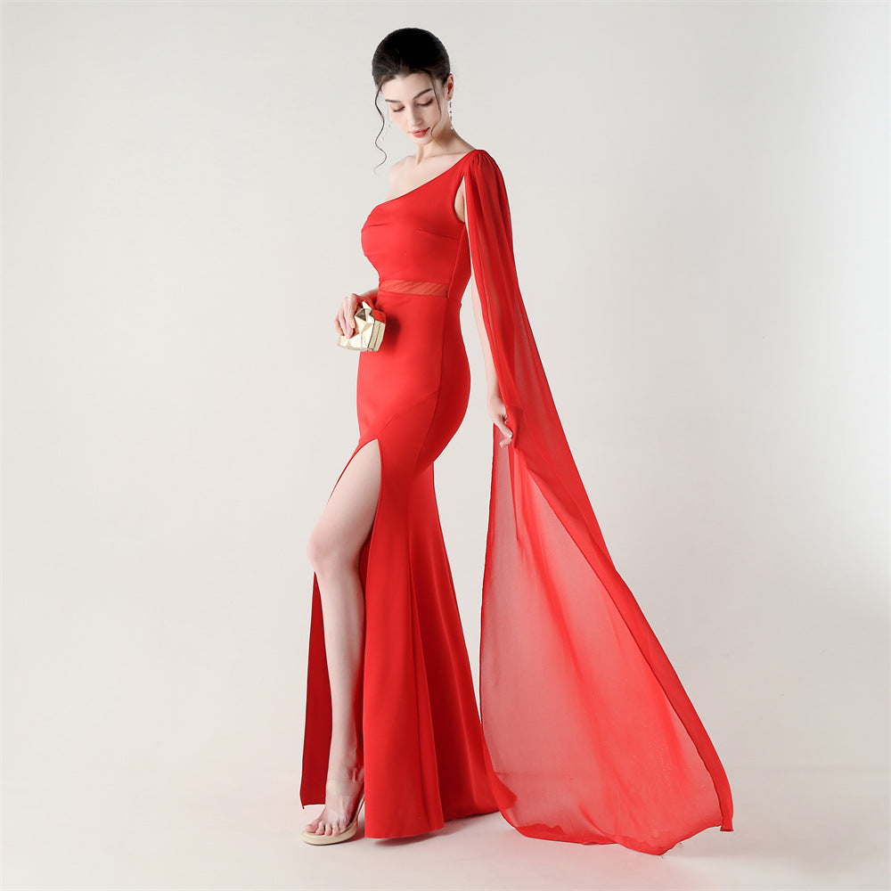 Fallen Shoulder Drape Gala Dress