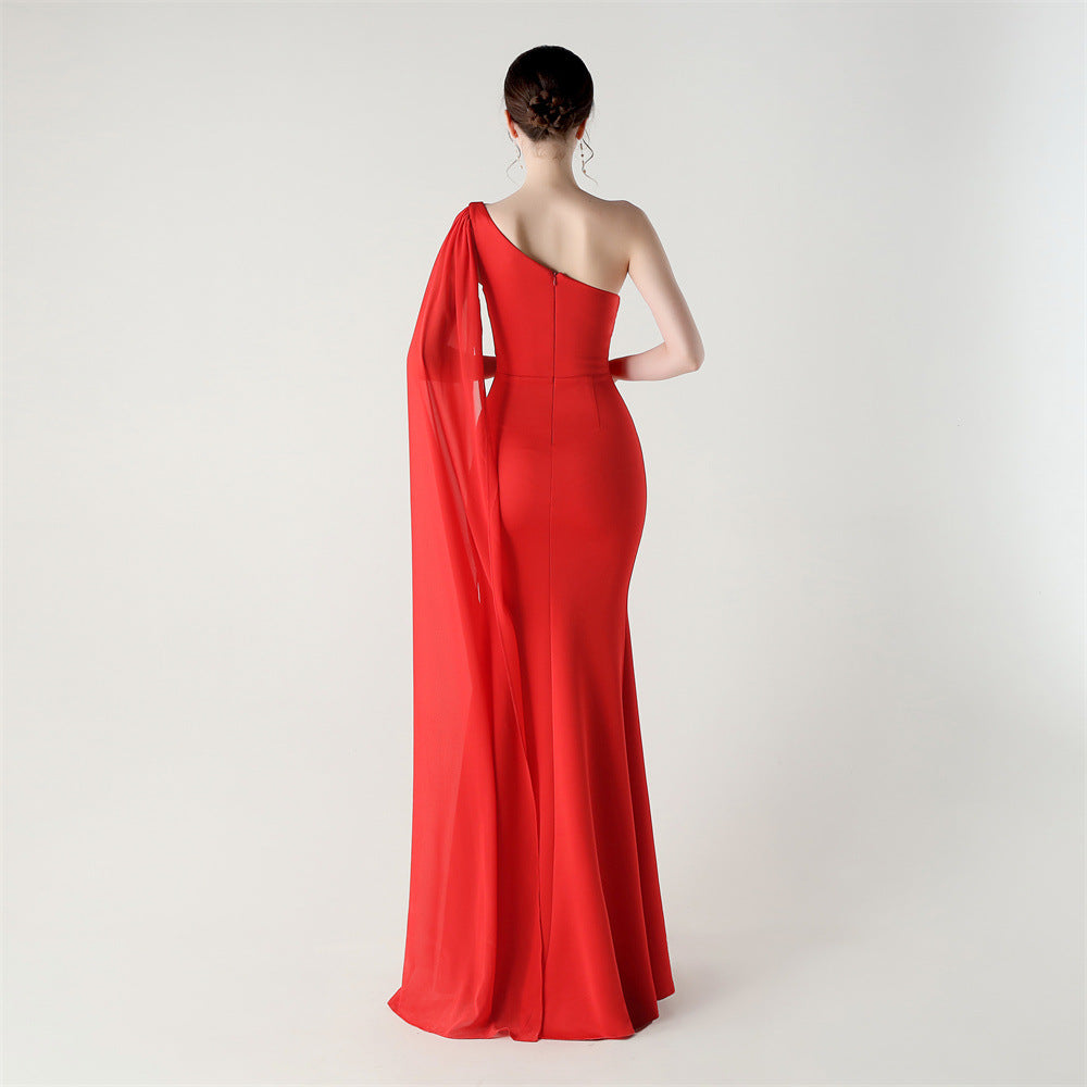 Fallen Shoulder Drape Gala Dress
