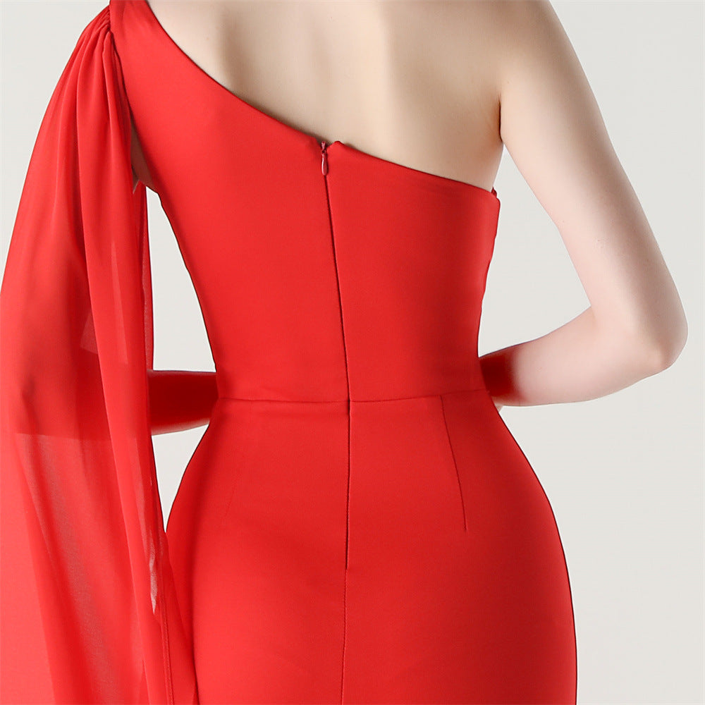 Fallen Shoulder Drape Gala Dress